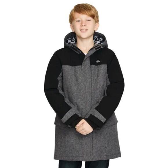 Quiksilver Youth Parka Size Medium 10/12 Snow Ski Jacket Zipper Gray Black‎